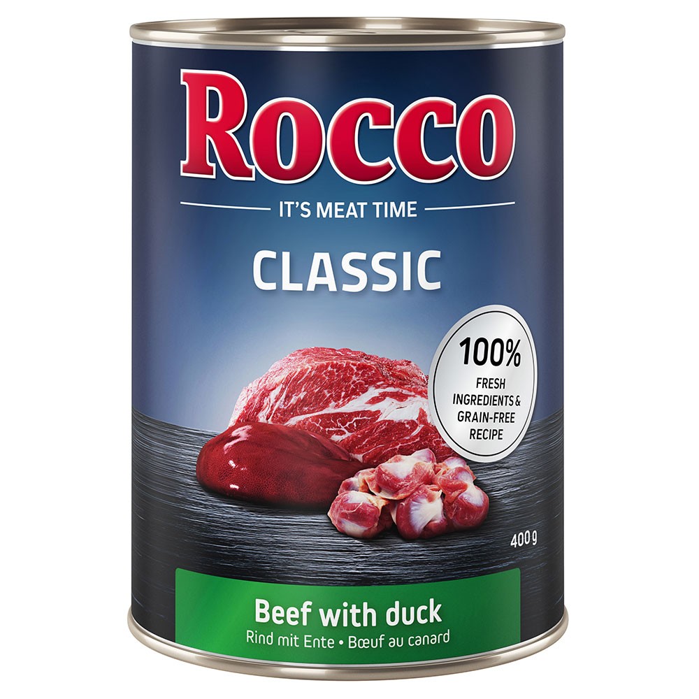 6 x 400g Rocco Classic Hrană umedă câini - Vită și rață
