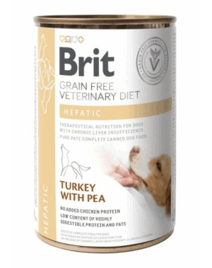 BRIT Veterinary Diet Hepatic Turkey&Pea hrana umeda pentru afectiuni hepatice pentru caini 400 g
