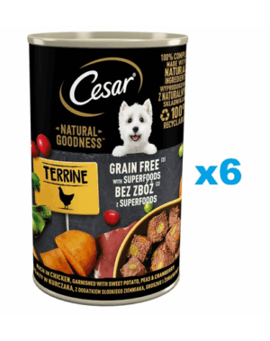 CESAR Natural Goodness Set mancare umeda caini adulti, cu miel, morcovi si spanac 6x400g