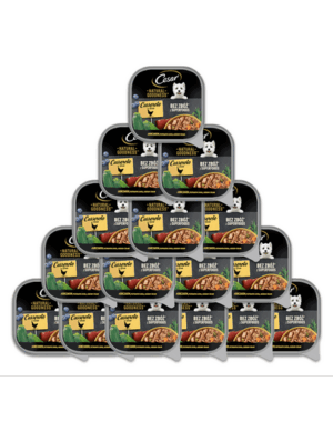 CESAR Set hrana caine adult, pui garnisit cu dovlecel, fructe de padure si plante aromatice in sos 16×100 g