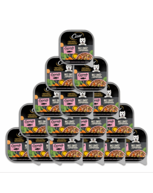 CESAR tMancare umeda caine, somon imbogatit cu ulei de peste, spanac si morcovi 16×100 g