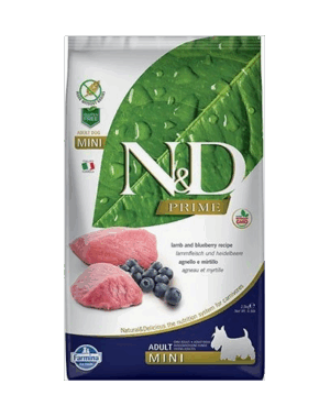 FARMINA N&D Prime Lamb & Blueberry Adult Mini 14 kg (2 x 7 kg) hrana uscata caini adulti talie mica, miel si afine