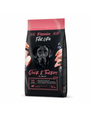 FITMIN dog For Life Duck & Turkey 12 kg hrana caine adult, rata si curcan
