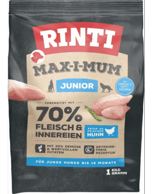 RINTI MAX-I-MUM Junior Chicken hrana uscata caini juniori, cu pui 1 kg