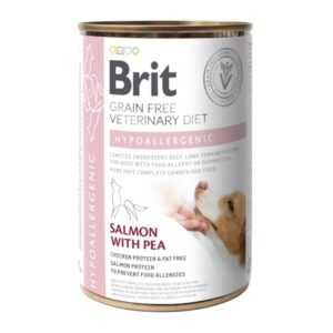 BRIT VD Hypoallergenic, XS-XL, Somon, dietă veterinară, conservă hrană umedă fără cereale câini, alergii, (în aspic), 400g