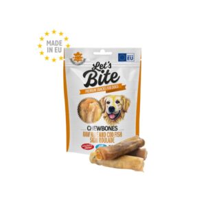 BRIT Let’s Bite Chewbones Raw hide and Cod Fish Skin Roulade, XS-XL, Cod, punguță recompense fără cereale câini, 135g