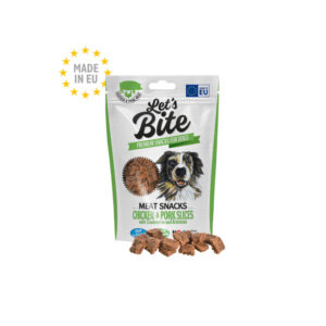 BRIT Let’s Bite Meat Snacks Chicken & Pork Slices, XS-XL, Pui și Porc, punguță recompense fără cereale câini, 80g