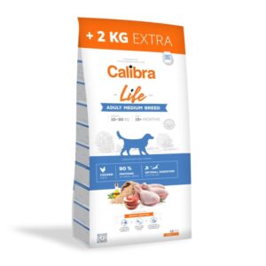 CALIBRA Life Adult Medium Breed, M, Pui, hrană uscată conținut redus cereale câini, pachet economic, 14kg