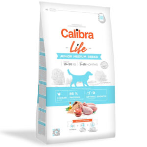 CALIBRA Life Junior Medium Breed, M, Pui, hrană uscată conținut redus cereale câini junior, 2.5kg