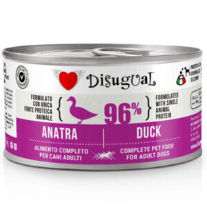 DISUGUAL Monoprotein, XS-XL, Rață, conservă hrană umedă monoproteică fără cereale câini, (pate), 150g