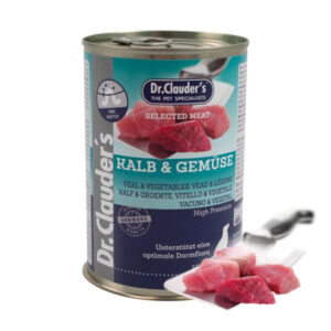 DR. CLAUDER’S Selected Meat, XS-XL, Vițel și Legume, conservă hrană umedă fără cereale câini, (în suc propriu), 400g