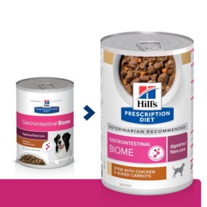 HILL’S Prescription Diet Gastrointestinal Biome, Pui cu Legume, dietă veterinară câini, conservă hrană umedă, sistem digestiv, 354g