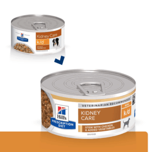 HILL’S Prescription Diet k/d Kidney Care, Pui cu Legume, dietă veterinară câini, conservă hrană umedă, afecțiuni renale, 156g