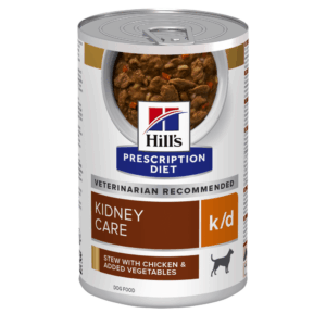 HILL’S Prescription Diet k/d Kidney Care, Pui cu Legume, dietă veterinară câini, conservă hrană umedă, afecțiuni renale HILL’S Prescription Diet k/d Kidney Care, Pui cu Legume, dietă veterinară câini, conservă hrană umedă, sistem renal, (în sos), 354g