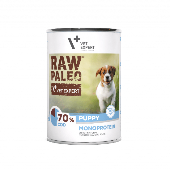 Hrana umeda pentru caini, puppy, RAW PALEO, cod, Pachet 5 X 400 g