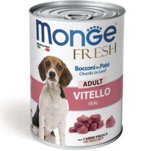 MONGE Fresh, XS-XL, Vițel, conservă hrană umedă câini, (în suc propriu), 400g