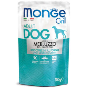 MONGE Grill, XS-XL, Cod, plic hrană umedă câini, (în suc propriu), 100g