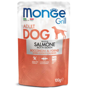 MONGE Grill, XS-XL, Somon, plic hrană umedă câini, (în suc propriu), 100g
