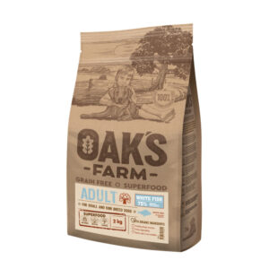 OAK’S FARM Mini Adult, XS-S, Pește alb, hrană uscată fără cereale câini, 6.5kg