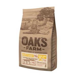 OAK’S FARM Mini Starter, XS-S, Somon, hrană uscată fără cereale câini junior, 2kg