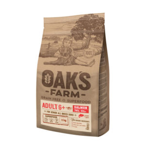 OAK’S FARM Senior 6+, XS-XL, Somon, hrană uscată fără cereale câini senior, 2kg