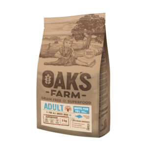 OAK’S FARM, XS-XL, Pește alb, hrană uscată fără cereale câini, 12kg