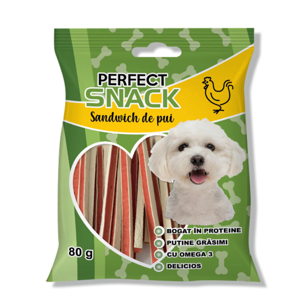 PERFECT SNACK Sandwich, XS-XL, Pui, punguță recompense câini, 80g