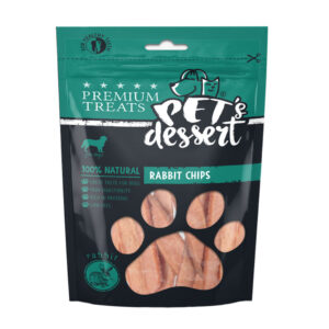 PET’S DESSERT Chips, XS-XL, Iepure, punguță recompense fără cereale câini, 80g