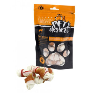 PET’S DESSERT Knoted Bone & Chicken, XS-XL, Pui, punguță recompense fără cereale câini, 80g