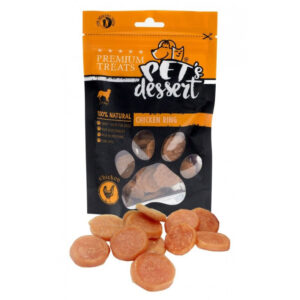 PET’S DESSERT Rings, XS-XL, Pui, punguță recompense fără cereale câini, 80g