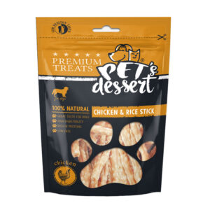 PET’S DESSERT Stick, XS-XL, Pui și Orez, punguță recompense fără cereale câini, 80g
