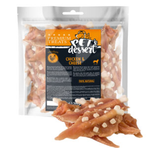 PET’S DESSERT, XS-XL, Pui și Brânză, punguță recompense fără cereale câini, 500g