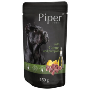 PIPER Animals, XS-XL, Vânat și dovleac, plic hrană umedă fără cereale câini, (în aspic), 150g