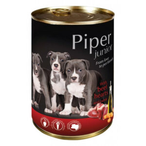 PIPER Junior, XS-XL, Inimă de Vită și Morcov, conservă hrană umedă fără cereale câini junior, (în aspic), 400g