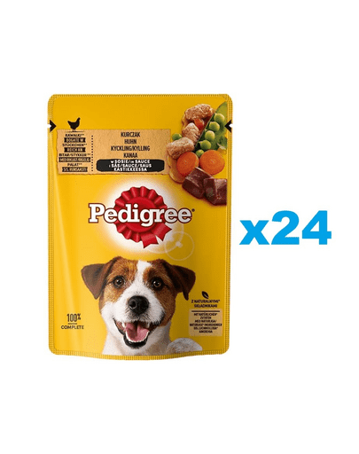 Plicuri pentru caini PEDIGREE Adult 24x100g bucati de pui si legume in sos