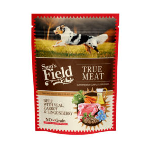 SAM’S FIELD, XS-XL, Vițel și Morcov, plic hrană umedă fără cereale câini, (în aspic), 260g