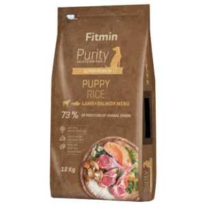 12kg Fitmin dog Purity Puppy Hrană uscată câini – Orez, miel & somon