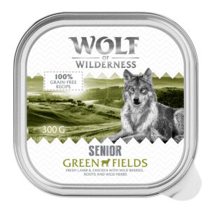 24x300g Miel și pui Senior Green Fields Wolf of Wilderness Hrană umedă câini