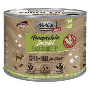 6x180g Monoprotein Insecte & Superfood MAC’s Hrană umedă pentru câini