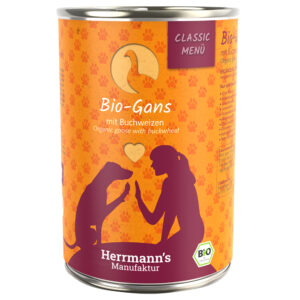6x400g Gâscă bio cu hrișcă bio Menü Bio Clasic Herrmanns Hrană umedă câini