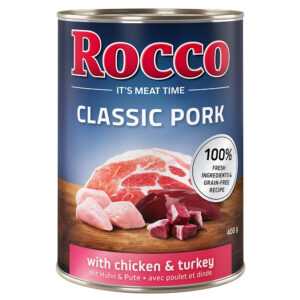 6x400g Porc cu pui & curcan Pork Rocco Classic Hrană umedă câini