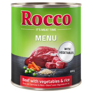 6x800g Vită, legume și orez Rocco Menu hrană umedă pentru câini
