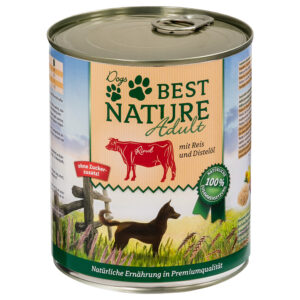 6x800g Vită, orez și ulei de armurariu Dog Adult Best Nature Hrană câini
