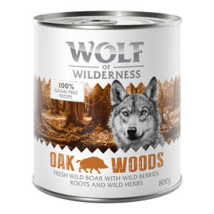 6x800g Wolf of Wilderness Hrană umedă câini – Oak Woods – Mistreț