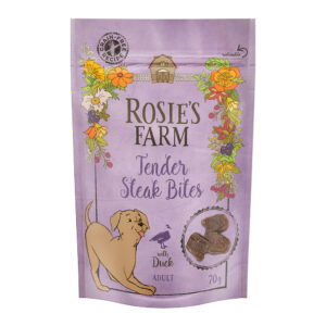 70g Rață Adult Tender Steak Bites Rosie’s Farm Snackuri câini