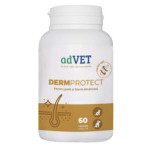 ADVET DermProtect Twist Off, supliment piele & blană câini, capsule ADVET DermProtect Twist Off, XS-XL, supliment piele & blană câini și pisici, flacon, 60 capsule