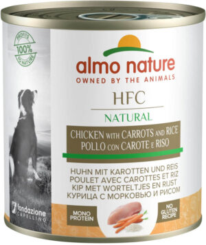 ALMO NATURE HFC Conservă pentru câini, cu pui, morcovi şi orez 280g