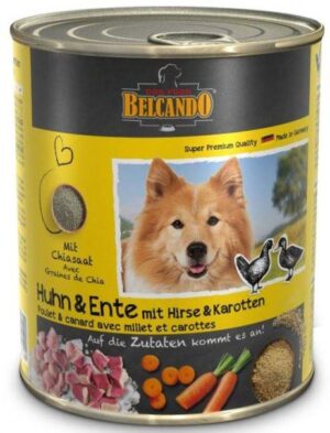BELCANDO Conservă pt câini, cu Pui, Raţă, Mei, Morcovi 800g