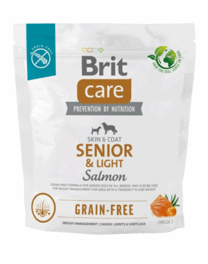 BRIT Care Grain-free Senior&Light 1 kg Hrana caini seniori cu tendinta de ingrasare, cu somon si cartofi