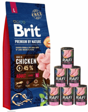 BRIT Premium By Nature Adult Large L 15 kg + pachet conserve 6×400 g curcan